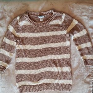 Sweater Old Navy tan striped 3/4 sleeve